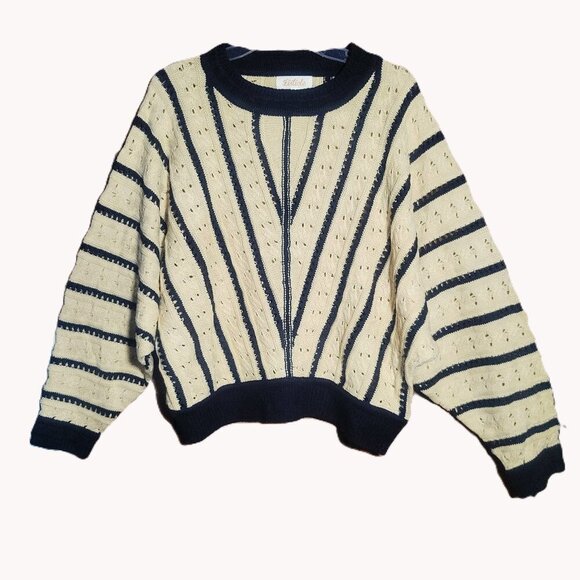 Listicle Asymmetrical Striped Dolman Sleeves Blue/Cream Women's Sweater - Size L - Picture 2 of 12